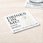 白パーソナライズされたプードル結婚ドッグ スクエアペーパーコースター (アングル)