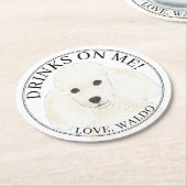 白パーソナライズされたプードル結婚ドッグ ラウンドペーパーコースター (アングル)