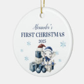 白パーソナライズされたベビー象初めてのクリスマス セラミックオーナメント (左)