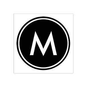 白パーソナライズされたミニマルモノグラム黒丸 ラバースタンプ