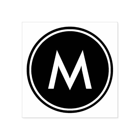 白パーソナライズされたミニマルモノグラム黒丸 ラバースタンプ (インプリント)