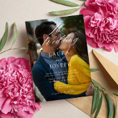 白パーソナライズされたモダンと黒の写真結婚の 招待状