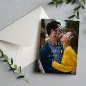 白パーソナライズされたモダンと黒の写真結婚の 招待状