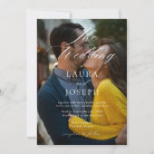 白パーソナライズされたモダンと黒の写真結婚の 招待状 (正面)