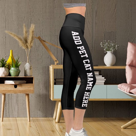 白パーソナライズされたモダン黒猫の愛猫名かわいい カプリレギンス