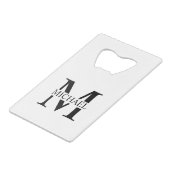 白パーソナライズされたモノグラムと名前 クレジットカード栓抜き (正面アングル)