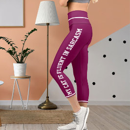 白パーソナライズされたワインおもしろい漫画スタイルキャットテーマ カプリレギンス