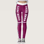 白パーソナライズされたワインストライプのペット名 レギンス (正面)