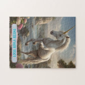 白パーソナライズされた一角花ストリーム ジグソーパズル (横)