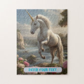 白パーソナライズされた一角花ストリーム ジグソーパズル (縦)