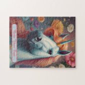 白パーソナライズされた一角花ポートレート ジグソーパズル (横)