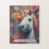 白パーソナライズされた一角花ポートレート ジグソーパズル (縦)