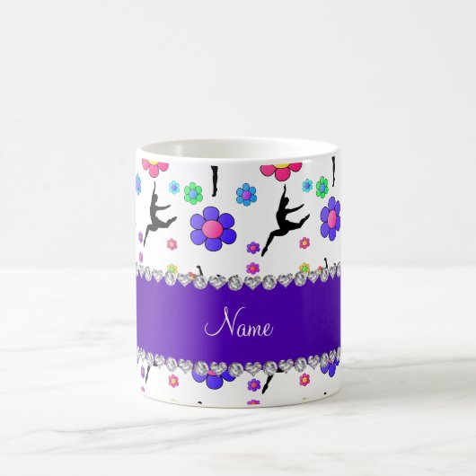 白パーソナライズされた体操の花の名前 コーヒーマグカップ (中央)