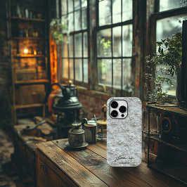 白パーソナライズされた刺繍フローラと引用文 Case-Mate iPhone 14 PROケース