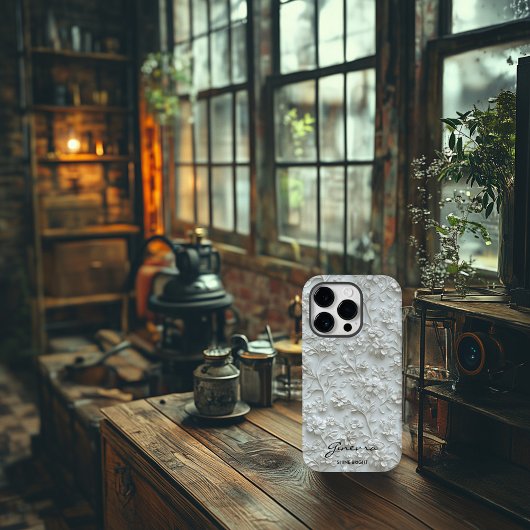 白パーソナライズされた刺繍フローラと引用文 Case-Mate iPhoneケース