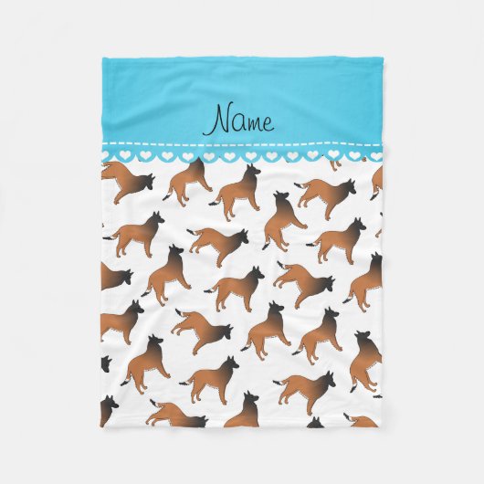 白パーソナライズされた名ベルギー名tervuren dogs フリースブランケット (正面)