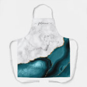 白パーソナライズされた大理石ティール(緑がかった色)ブルー金ゴールドアゲート エプロン (正面)