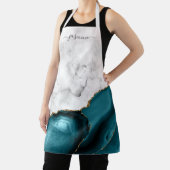 白パーソナライズされた大理石ティール(緑がかった色)ブルー金ゴールドアゲート エプロン (インサイチュ)