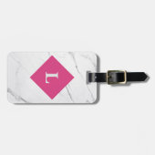 白パーソナライズされた大理石ピンクのアクセント付き荷物タグ ラゲッジタグ (正面横)