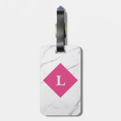 白パーソナライズされた大理石ピンクのアクセント付き荷物タグ ラゲッジタグ (裏面縦)