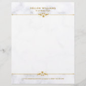 白パーソナライズされた大理石フェイク金ゴールドフローラアクセント レターヘッド (正面)