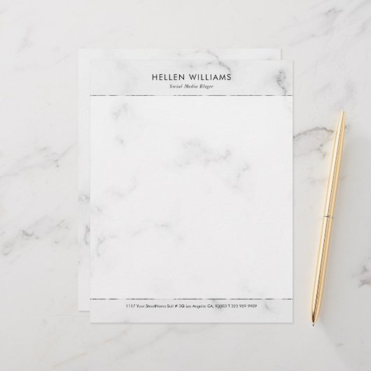 白パーソナライズされた大理石フェイク銀アクセント レターヘッド (正面/裏面インサイチュ)