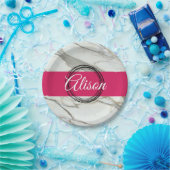 白パーソナライズされた大理石明るい赤紫色ピンク ペーパープレート (パーティー)