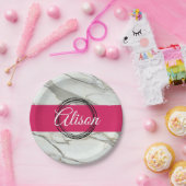 白パーソナライズされた大理石明るい赤紫色ピンク ペーパープレート (パーティー)