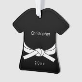 白パーソナライズされた帯空手 オーナメント (正面)