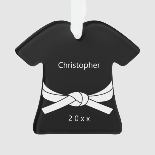 白パーソナライズされた帯空手 オーナメント (正面)