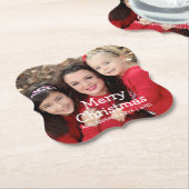 白パーソナライズされた文字メリークリスマスフォト ペーパーコースター (アングル)