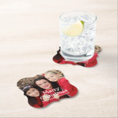 白パーソナライズされた文字メリークリスマスフォト ペーパーコースター (インサイチュ)