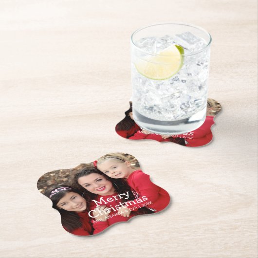白パーソナライズされた文字メリークリスマスフォト ペーパーコースター (インサイチュ)