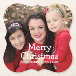 白パーソナライズされた文字メリークリスマスフォト ペーパーコースター