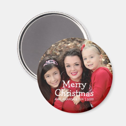 白パーソナライズされた文字メリークリスマスフォト マグネット (正面/裏面)