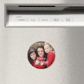 白パーソナライズされた文字メリークリスマスフォト マグネット (インサイチュ (食洗機))