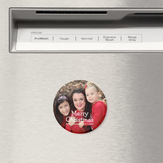 白パーソナライズされた文字メリークリスマスフォト マグネット (インサイチュ (食洗機))