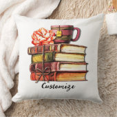 白パーソナライズされた本とお茶 クッション (ブランケット)
