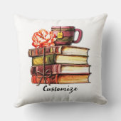 白パーソナライズされた本とお茶 クッション (裏面)