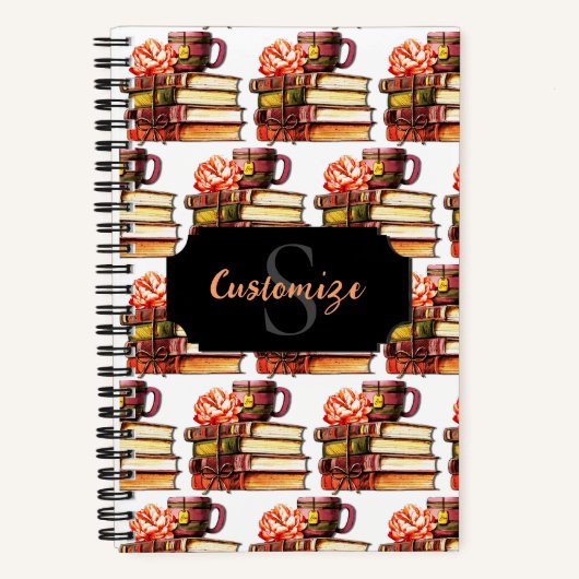 白パーソナライズされた本とお茶 ノートブック (正面)