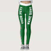 白パーソナライズされた林の緑のストライプペット名 レギンス (正面)