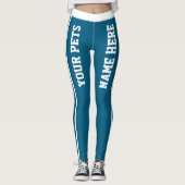 白パーソナライズされた海ブルーストライプペット名 レギンス (正面)