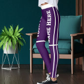 白パーソナライズされた濃紫のストライプペット名 レギンス