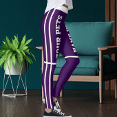 白パーソナライズされた濃紫のストライプペット名 レギンス