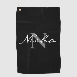 白パーソナライズされた灰色モノグラム名黒 ゴルフタオル