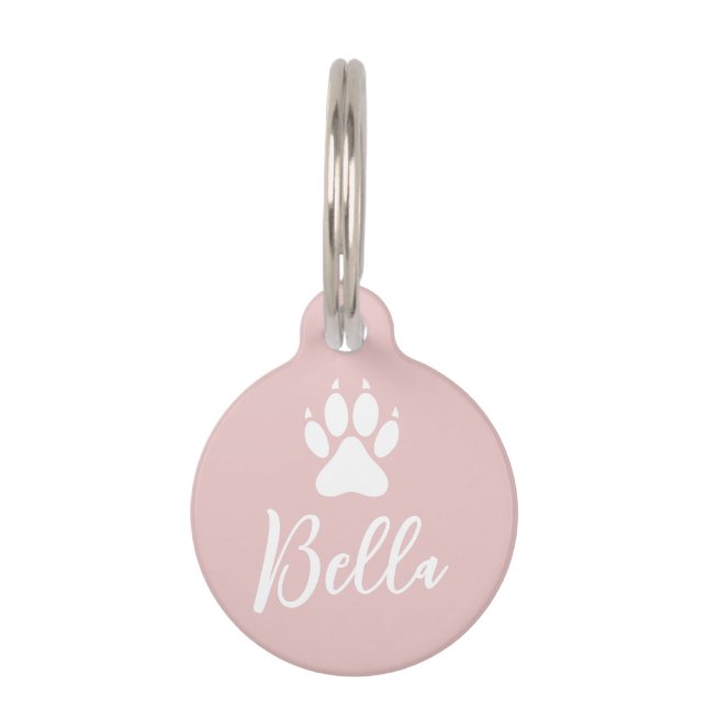 白パーソナライズされた犬の手の印刷（電話番号あり） ペット　ネームタグ (正面)