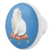 白パーソナライズされた猫かわいらしが枕に座る セラミックノブ (右)