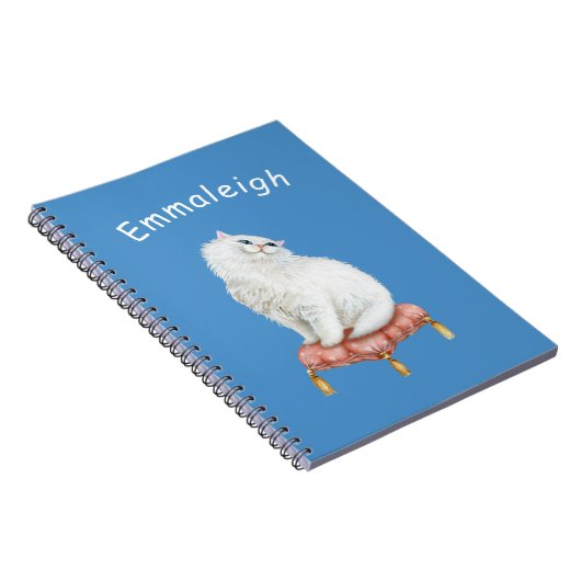 白パーソナライズされた猫かわいらしが枕に座る ノートブック (右側)