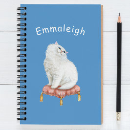 白パーソナライズされた猫かわいらしが枕に座る ノートブック