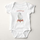 白パーソナライズされた猫かわいらしが枕に座る ベビーボディスーツ (正面)